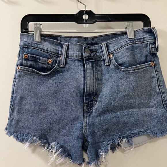 Levis 510 Womens Blue Washed Frayed Hem High Rise Denim Shorts Size W30 L30 - Picture 4 of 12